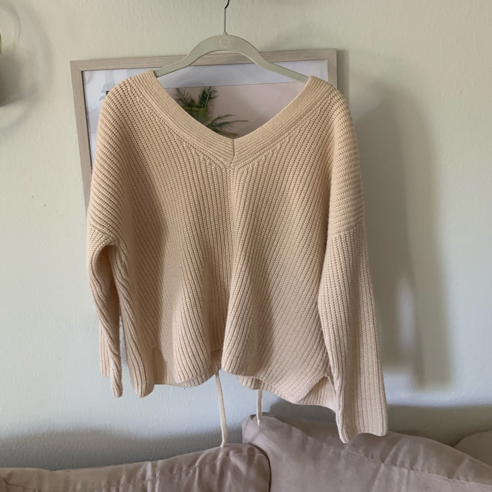 Off the shoulder sweater with ribbon back